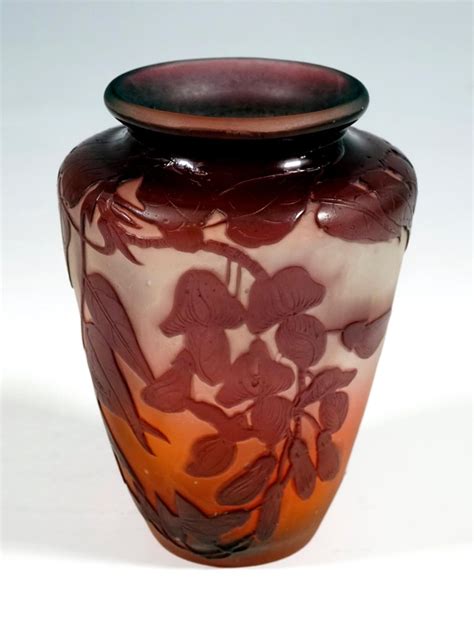 Art Nouveau Style Cameo Vase With Sweet Pea Decor From Emile Gall