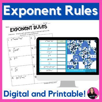 Exponent Rules 8th Grade Math Worksheet Digital And Printable Activity