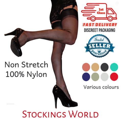 Non Stretch Stockings 100 Nylon Seamless 5 Denier Medium Various