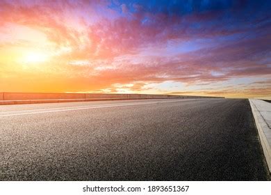 Asphalt Road Sky Clouds Sunsetroad Background Stock Photo