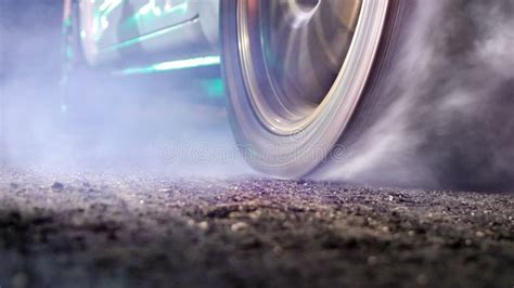 Ev Drag Racing Car Is Burning Tires At Start Line Stock Image Image