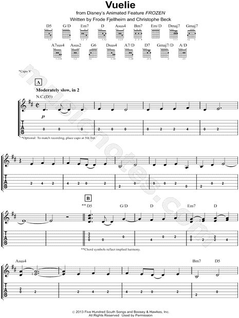 Vuelie From Frozen Guitar Tab In D Major Download And Print Sku Mn0132417