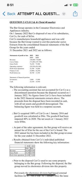 Solved Question 1 Clo2and3 Total 40 Marks The Following