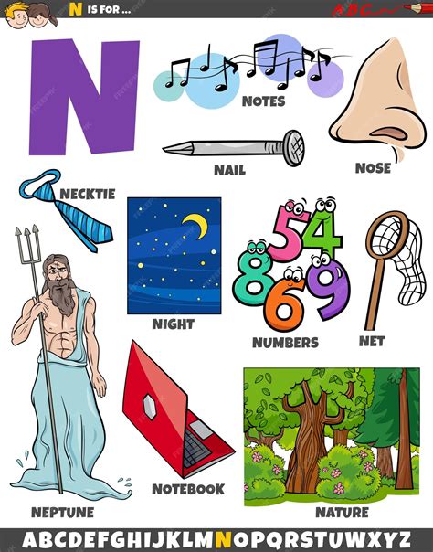 Objeto Que Começa Com N - Conjunto de letras N con objetos y personajes de dibujos animados ...