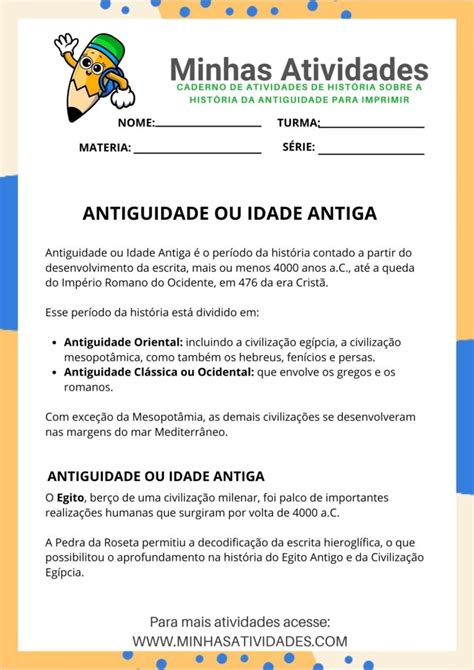 Atividades Sobre A Hist Ria Da Antiguidade