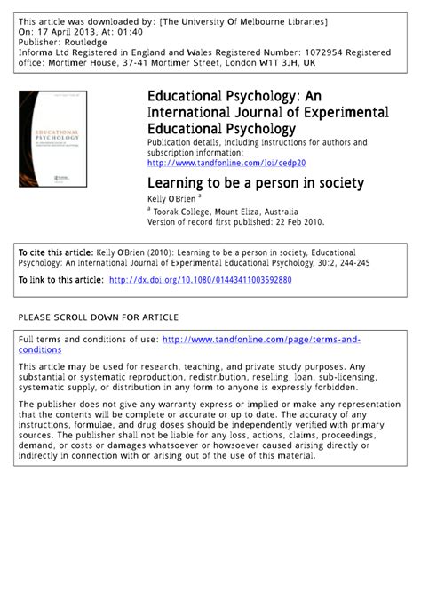 (PDF) Book Review: Peter Jarvis (2010) Learning to be a Person in