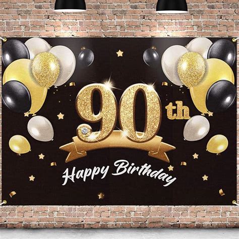 Pakboom Happy 90th Birthday Backdrop Black Gold Photo