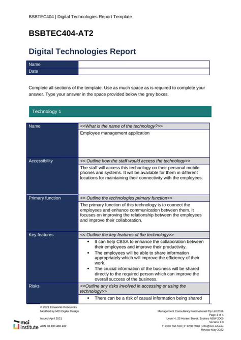 BSBTEC404 Digital Technologies Report Template Desklib