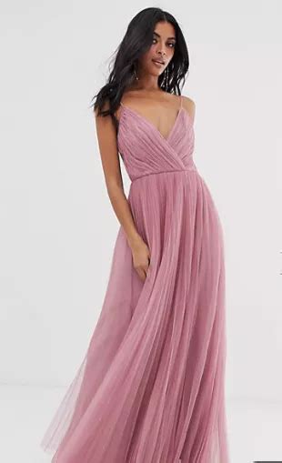 Asos Design Cami Pleated Tulle Maxi Dress In Rose Pink