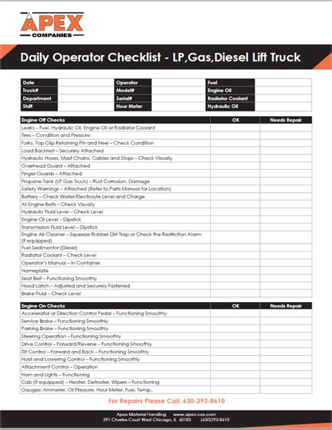 Forklift Inspection Checklist For Electric Or Ic Trucks Download