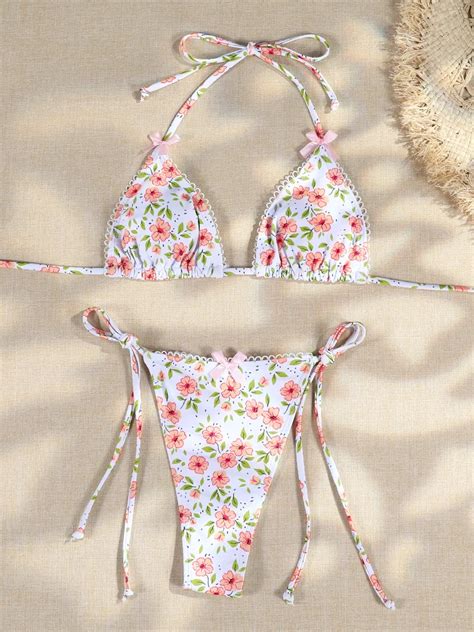 Floral Bikinis Women S Swimsuit Print Swimwear Bathing Suit Bandage Bikini Sets Bow Biquinis Low