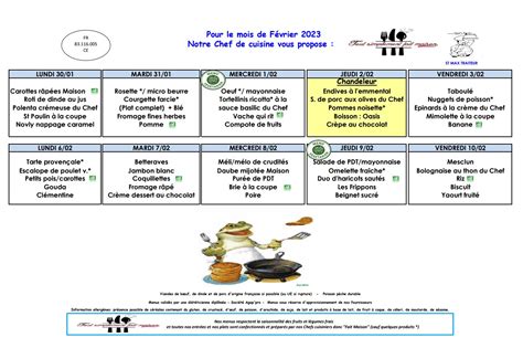 Menu Cantine Scolaire F Vrier Vivre A Seillons