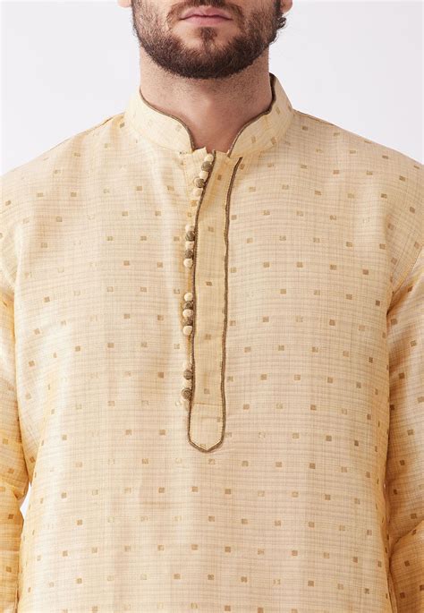 Buy Woven Art Silk Jacquard Dhoti Kurta In Light Beige Online Mtr