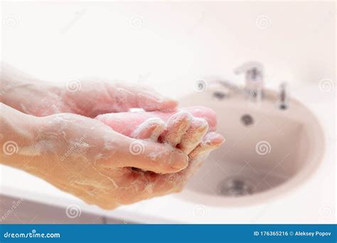 Antibacterial Soap In The Hands Stock Photo Image Of Finger Clean