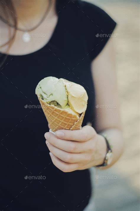 Ice Cream Ice Cream Cone Girl Holding Ice Cream Stock Photo By