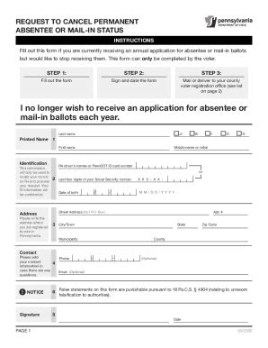 Fillable Online Request To Cancel Permanent Absentee Or Mail In Status