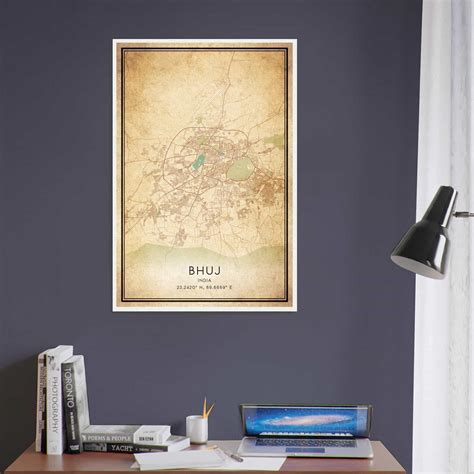 Vintage Bhuj India Map Poster, Bhuj City Road Wall Art Print - Custom ...