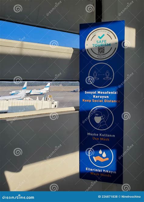 Banner Certificate Of Safe Tourism In Antalya Airport Turkey Editorial