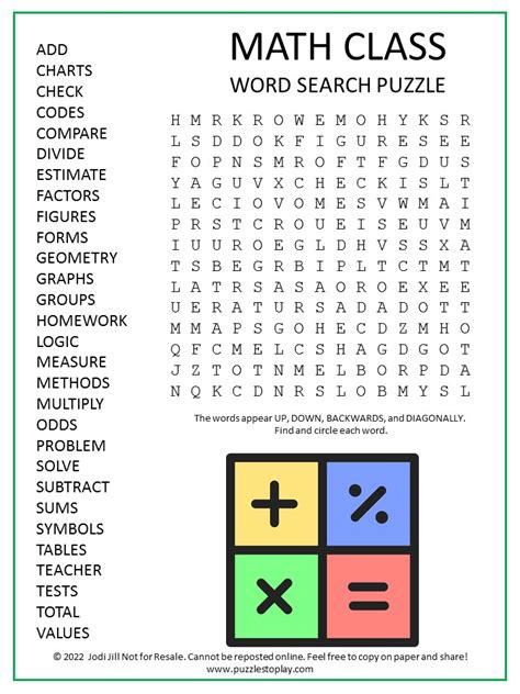 Math Class Word Search Puzzle Puzzles To Play Worksheets Library