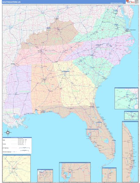 Us Southeast 2 Regional Wall Map Color Cast Style By Marketmaps Mapsales