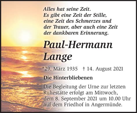 Traueranzeigen von Paul Hermann Lange Märkische Onlinezeitung