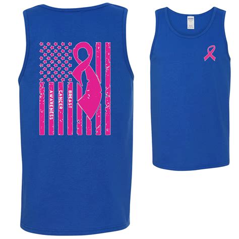 American Flag Breast Cancer Awareness Front Back Graphic Mens Tank Top