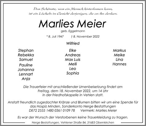 Traueranzeigen Von Marlies Meier Trauer Anzeigen De