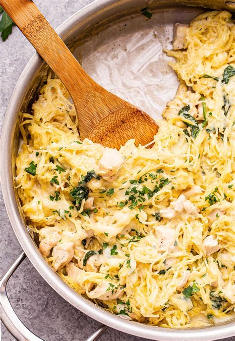 Chicken And Spinach Spaghetti Squash Alfredo Recipe Runner