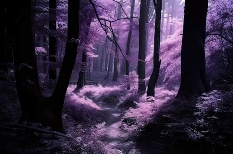 Premium AI Image | Magical dark purple forest with undiscovered secret ...
