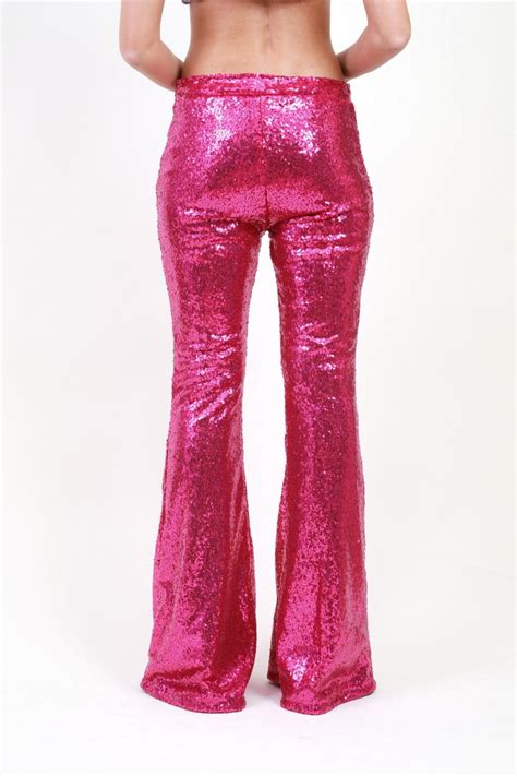 Pink Sequin Flare Pants Bell Bottoms Harem Pants Yoga Etsy Uk