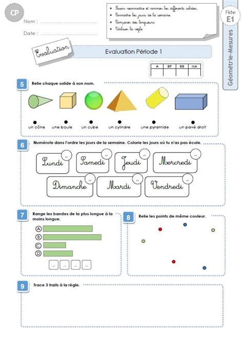 Cp Evaluation Periode En Geometrie Mesures Et Grandeurs Fiches D