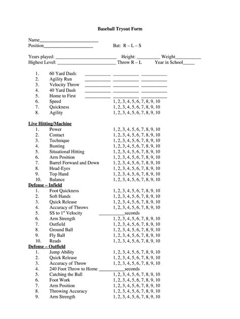 Printable Softball Tryout Evaluation Form