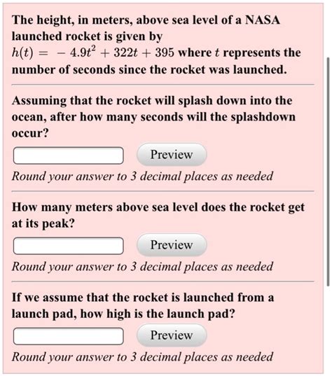 Solved The Height In Meters Above Sea Level Of A Nasa Launched Rocket Is Given By Ht 49t