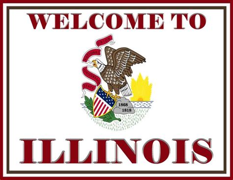 A Welcome To Illinois Sign With An Eagle On Its Back And The Words