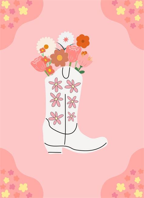 Cute Cowgirl Boot With Flowers Pink Art Wall Art Printable Trendy