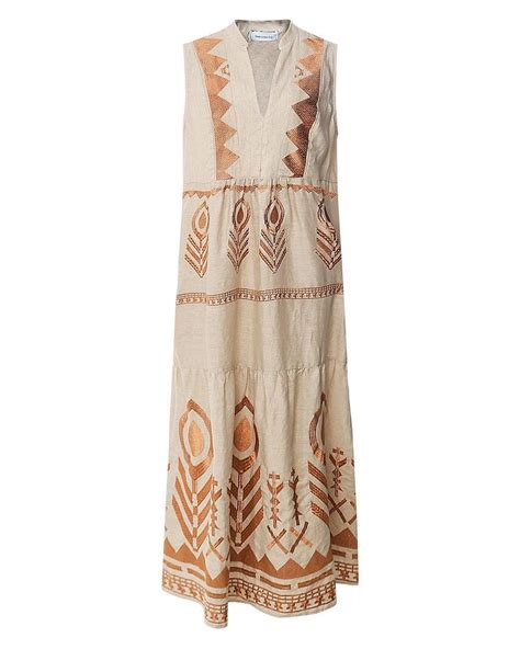 Greek Archaic Kori Linen Maxi Feather Dress In Natural Lyst Uk