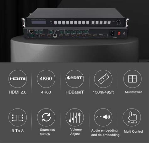 9x3 Seamless Presentation Switcher Multiviewer With DP USB C HDBT Pro