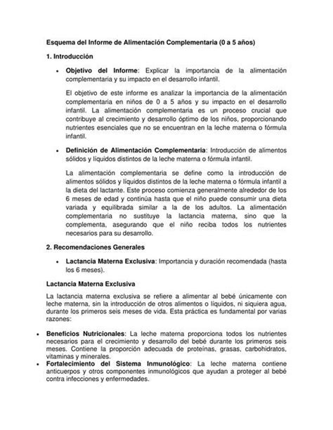 Esquema del Informe de Alimentación Complementaria Marisabel Cuno