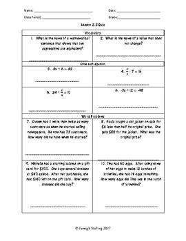 Unit One Variable Equations And Inequalities Worksheets Th Grade