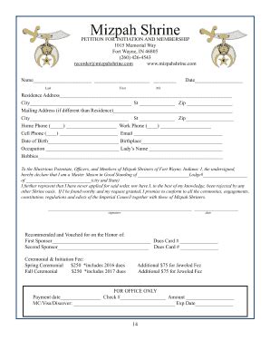 Fillable Online Petition For Membership Mizpah Shrine Fax Email Print