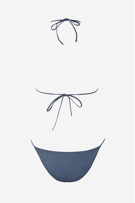 Navy Blue Triangle Bikini Top Low Rise Bottoms Set