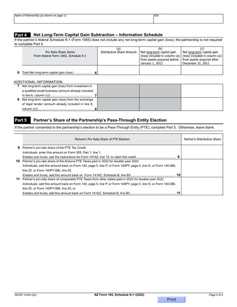 Arizona Form 165 Ador10344 Schedule K 1 2022 Fill Out Sign Online And Download Fillable