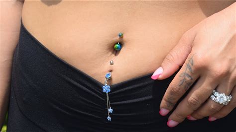 Double Belly Button Piercing Blue Dangle Belly Ring Youtube