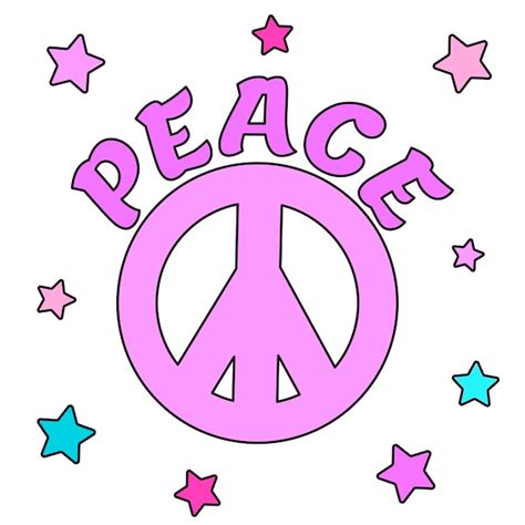 Symbolaufkleber Im Hippie Stil Mit Violettem Peace Zeichen Text Frieden