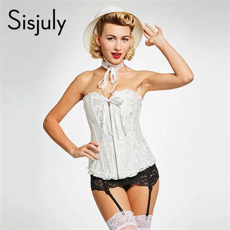 Sisjuly Vintage Corsets Gothic Sexy Lace Up Black Bodysuit Zipper White