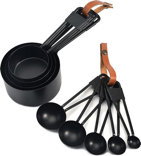 Juego De Tazas Y Cucharas Medidoras De Acero Inoxidable Negro Juego De