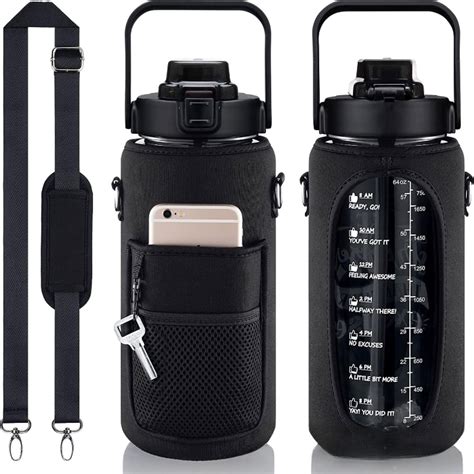 Rewfig Water Bottle Half Gallon With Strap With Storage Sleeve