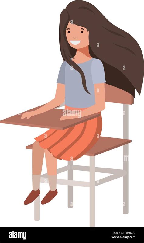 Joven Estudiante Chica Sentada En La Silla Escolar Imagen Vector De