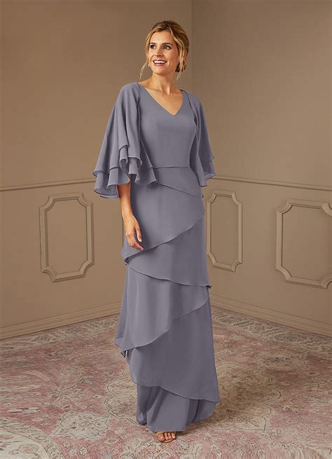 Shadow Azazie OHara A Line V Neck Chiffon Floor Length Dress Azazie