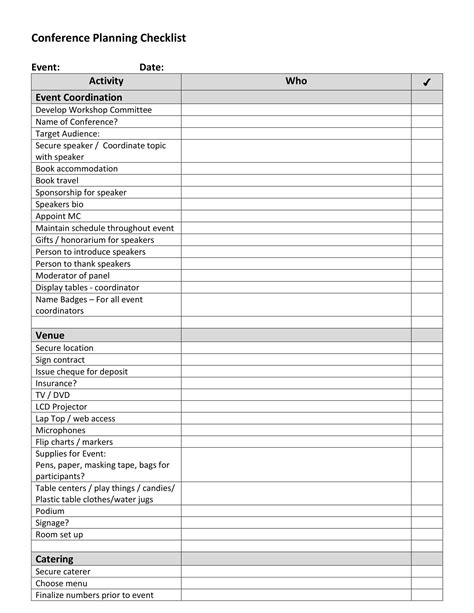 Sample Conference Planning Checklist Bank2home